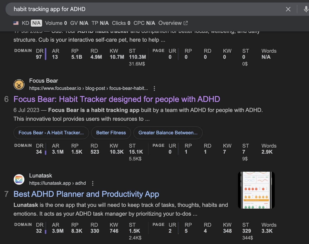example of landing pages ranking for app keywords